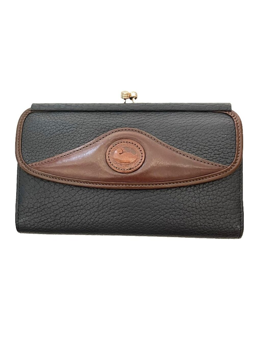 Vintage Dooney Bourke 80s Kiss Lock Wallet Checkbook Pebbled Leather Black Brown